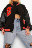 Letter Patchwork Open Button Baseball Jacket