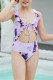 Purple Tie Dye Hollow Out Girl One Piece Swimsuit