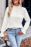 Plain Frilled High Colloar Puff Long Sleeves Top