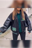 Letter Patchwork Open Button Baseball Jacket