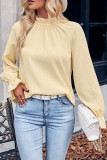 Plain Frilled High Colloar Puff Long Sleeves Top