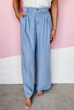 Sky Blue High Waist Pleated Wide Leg Jeans