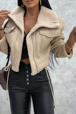 Sherpa SHort PU Zipper Jacket Coat
