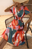 V Neck Smocked Waist Midi Floral Dress
