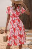 V Neck Smocked Waist Midi Floral Dress