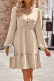 Button Puff Sleeves Splicing Plain Dress