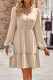 Button Puff Sleeves Splicing Plain Dress