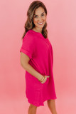 Rose Plus Size Ruched V Neck Pocket Short Sleeves Mini Dress