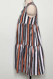 V Neck Striped Tiered Dress