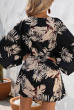 Open Button V Neck Drawstring Flare Sleeves Floral Dress