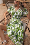 V Neck Smocked Waist Midi Floral Dress