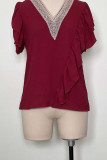 V Neck Ruffle SLeeves Plain Top