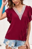 V Neck Ruffle SLeeves Plain Top