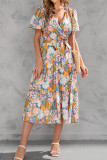 Wrap V Neck Tiered Midi Floral Dress
