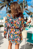 Multicolor Floral Buttoned Collared Long Sleeve Mini Dress