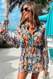 Multicolor Floral Buttoned Collared Long Sleeve Mini Dress