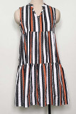 V Neck Striped Tiered Dress