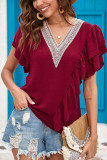 V Neck Ruffle SLeeves Plain Top