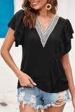 V Neck Ruffle SLeeves Plain Top