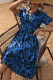 V Neck Smocked Waist Midi Floral Dress