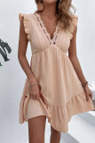 Skin V Neck Lace Edge Babydoll Dress