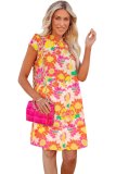 Orange Shirred Neck Summer Floral Dress