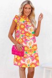 Orange Shirred Neck Summer Floral Dress