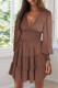 Brown Frill Smocked Detail Sheer Long Sleeve Dress