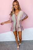 Multicolor Color Block Ruffled Drawstring High Waist Romper