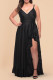 Black Ruffled Thigh High Slit Sleeveless Plus Size Evening Dress