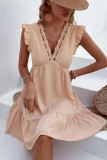Skin V Neck Lace Edge Babydoll Dress