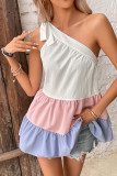 One Shoulder Color Block Tiered Dress
