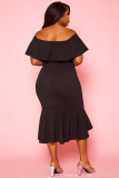 Black Ruffled Off Shoulder High Low Plus Size Dress