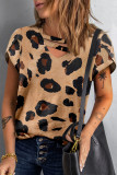 Khaki Leopard Strappy V Neck Overlap Sleeve Top