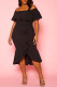 Black Ruffled Off Shoulder High Low Plus Size Dress