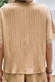 Khaki V Neck Smocked 2PCS Short Set