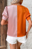 Colorblock V Neck Wrapped Blouse