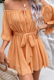 Orange CHiffon Off Shoulder Ruffle Romper