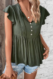 Army Green Buttoned Front Tie Babydoll Top