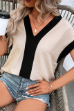 Colorblock Contrast Splicing V Neck Top