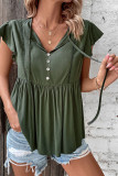 Army Green Buttoned Front Tie Babydoll Top