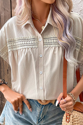 Lace Crochet Linen Button Up Shirt