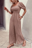 Printed Squared Neck Smocked Puff Wide Leg Jumpsuit