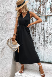 Plain Wrap V Neck Split Sleeveless Maxi Dress