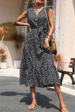 Black Floral V Neck Buttoned Maxi Dress