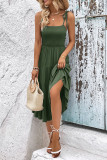 Plain Smocked Tie Strap Cami Tiered Dress