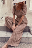 Printed Squared Neck Smocked Puff Wide Leg Jumpsuit
