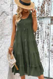 Plain Buttoned Sleeveless Tiered Dress