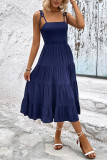 Plain Smocked Tie Strap Cami Tiered Dress