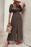 Printed Squared Neck Smocked Puff Wide Leg Jumpsuit